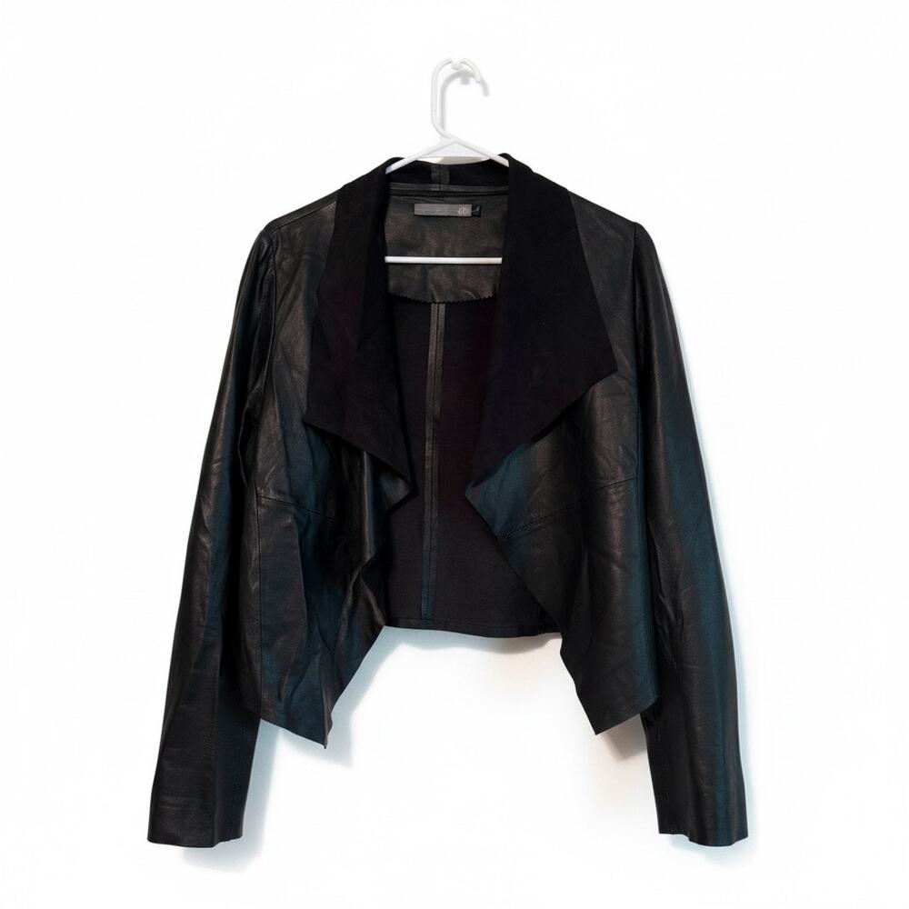 Elk the Label 100% Leather Draped Collar Crop Jacket Black Edgy Chic Large EUC